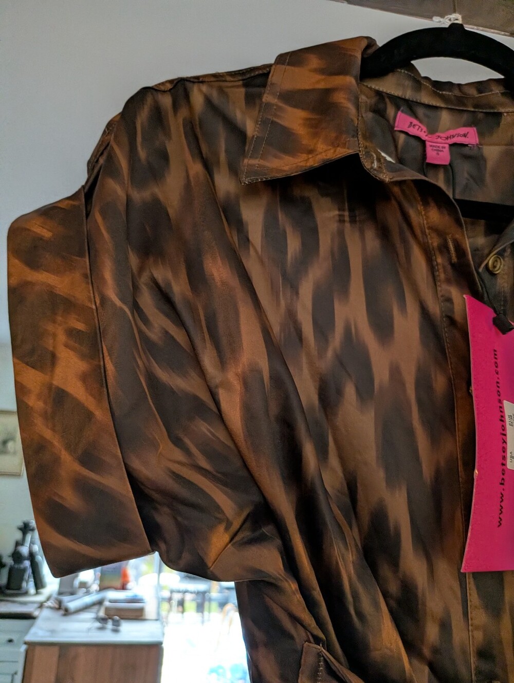 NWT* Betsey Johnson Ruched Button-Down Animal Print Hi Lo Belted Gown Size Small - Picture 10 of 16